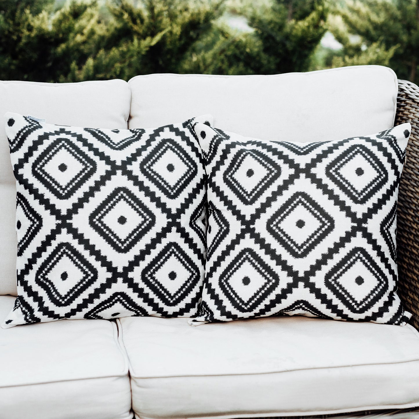DecorX Outdoor Pillow Covers 2 Pack Geometric Patio Decorative Accent Throw Pillow Covers, Black and White