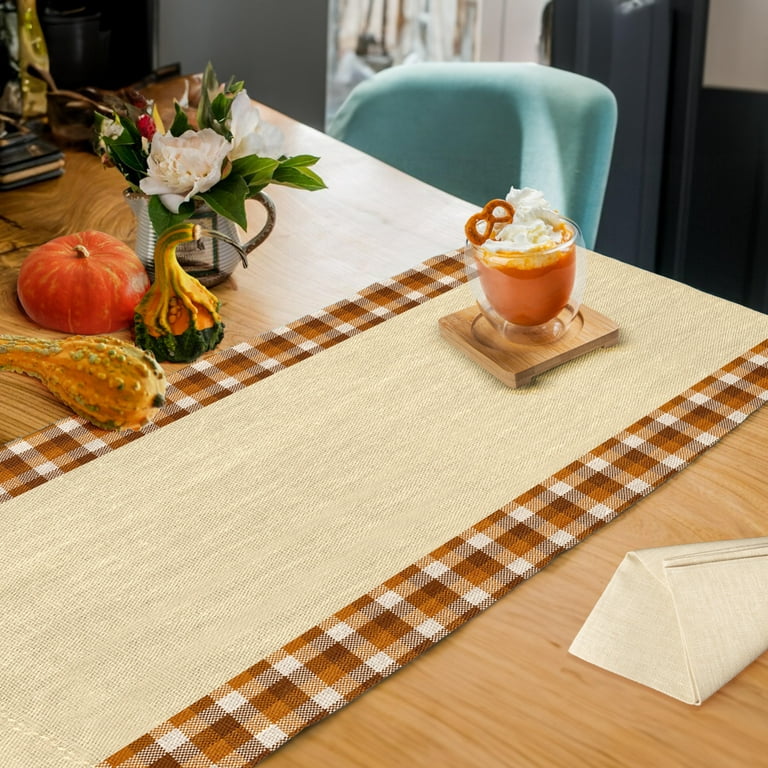 DecorX Seasonal Home Decor Fall Pumpkin and Plaid Table Runner