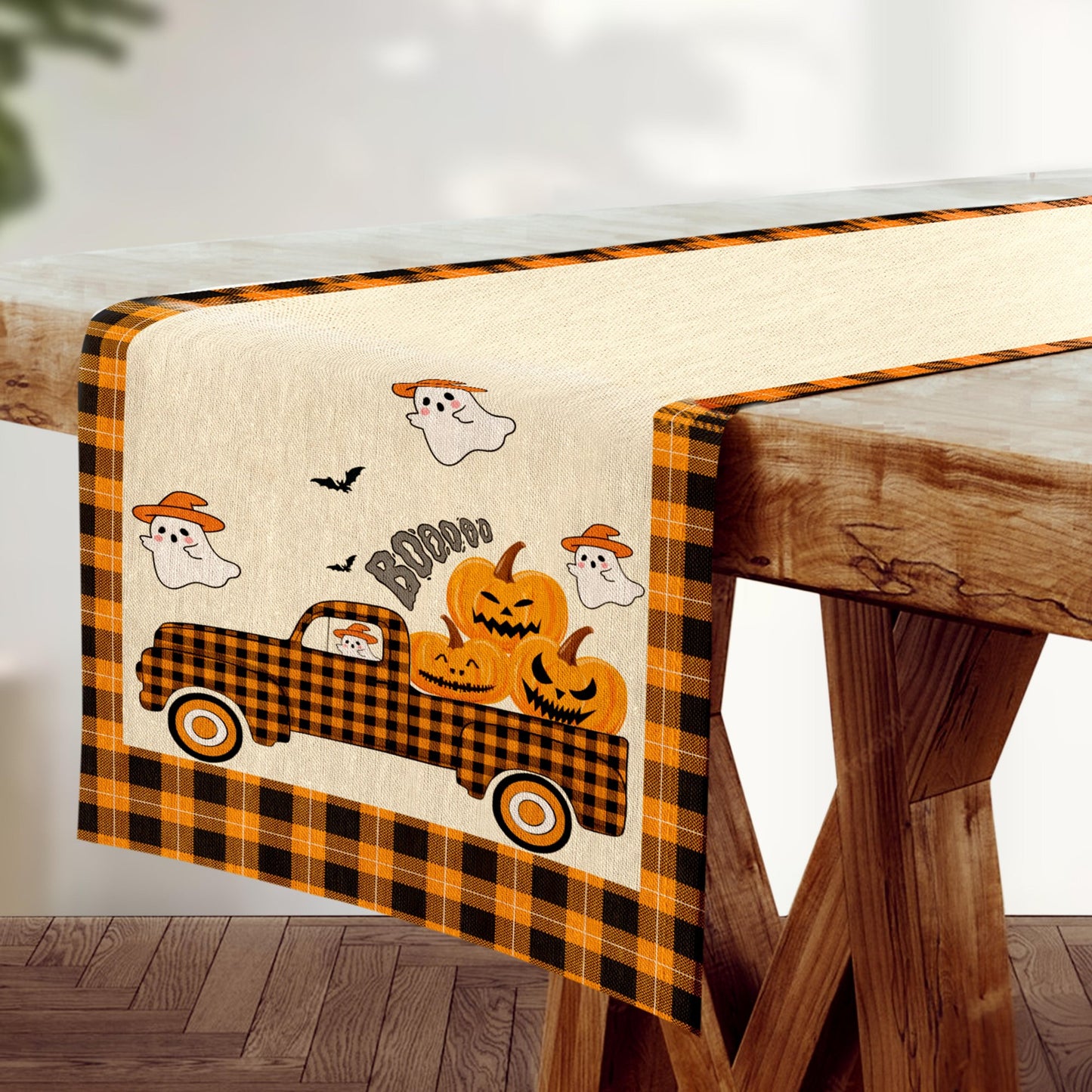 Charming Ghosts and Pumpkin Table Runner for Fall and Halloween Decor