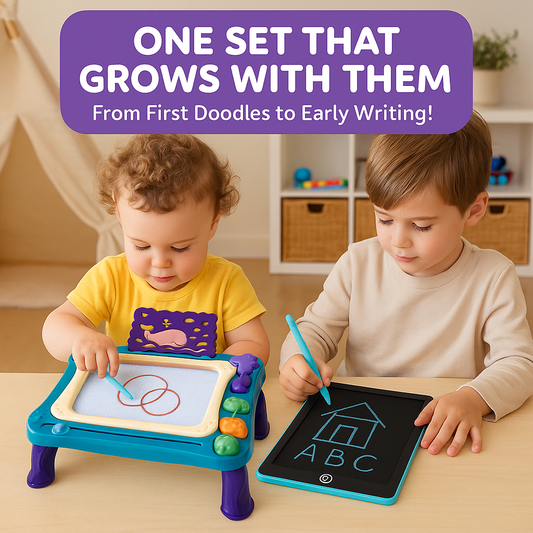 JoyX 2-Pack Drawing Board & LCD Tablet for Kids - Joy-Doodle & Portable LCD Tablet, Colorful Educational Sketch Toys for Toddlers, Early Learning Gift for 1 2 3 4 5 Year Old Boys Girls