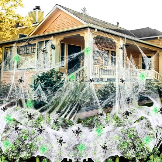 Black Widow Spider Web Decoration with Glow-in-the-Dark Spiders - Large and Intricate