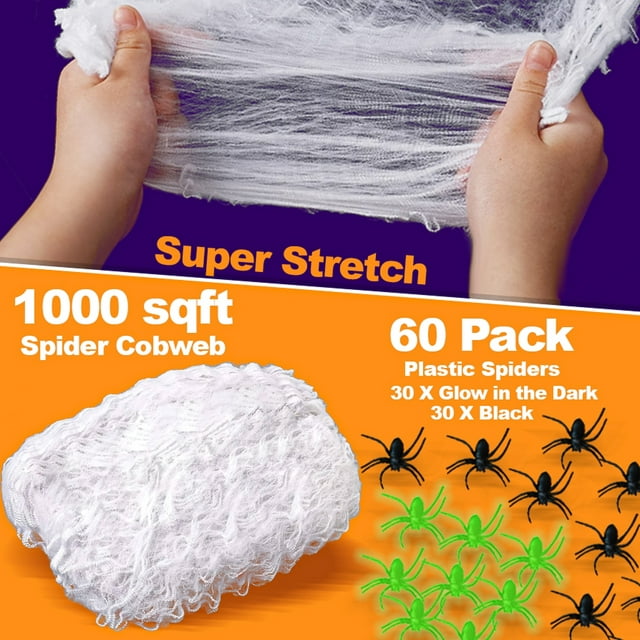Spider Web with Glow-in-the-Dark Plastic Spiders - Large and Intricate
