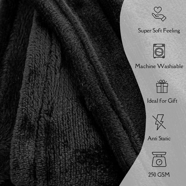 Super soft black throw blanket, machine washable and ideal for gift.