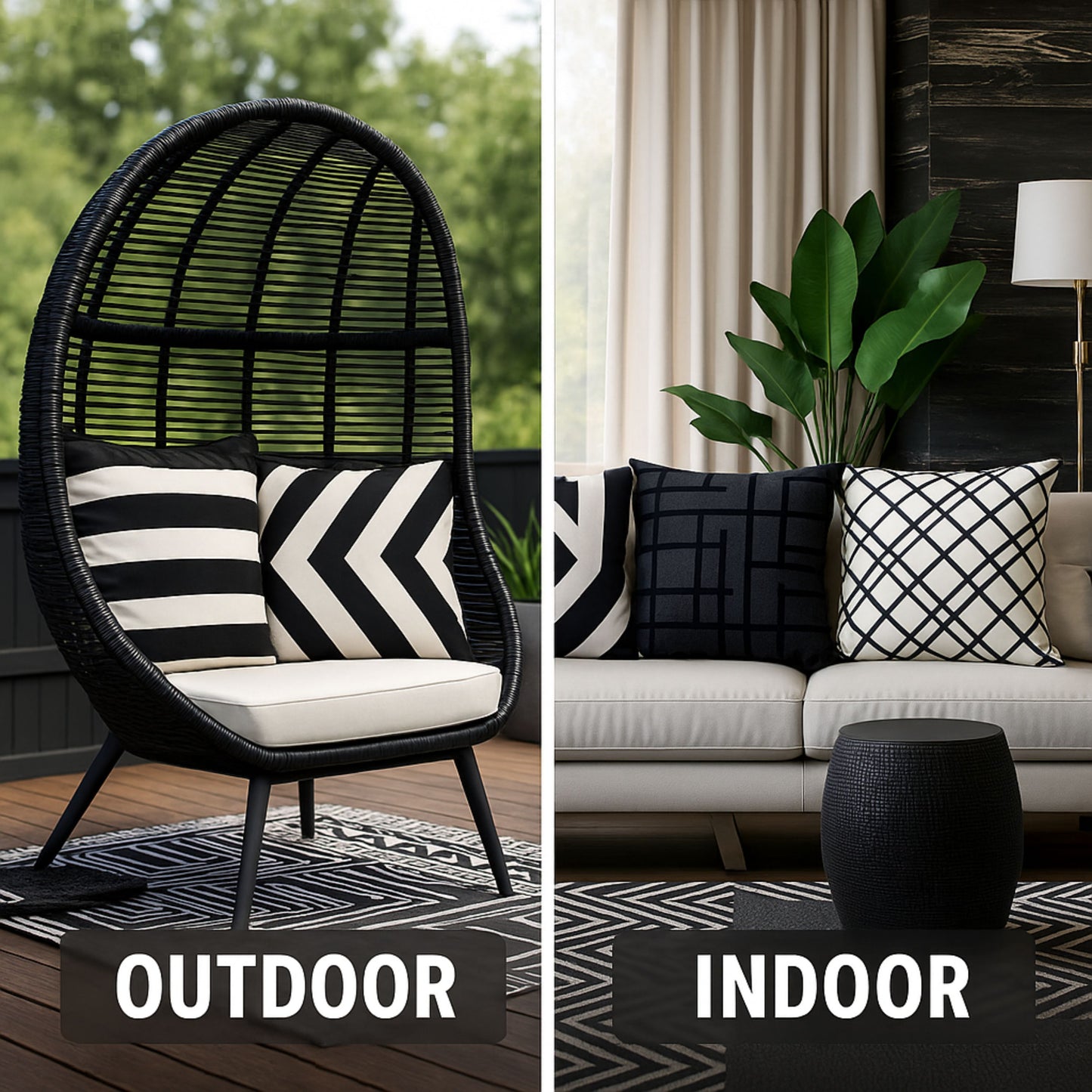 DecorX 4-Pack 18x18 Black & White Outdoor Pillow Covers – Waterproof & Modern Geometric