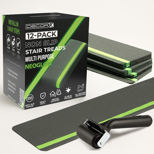 Glow in the Dark Non-Slip Stair Treads – 12 Pack, Heavy-Duty Anti-Slip Safety Strips for Indoor & Outdoor Stairs Gray