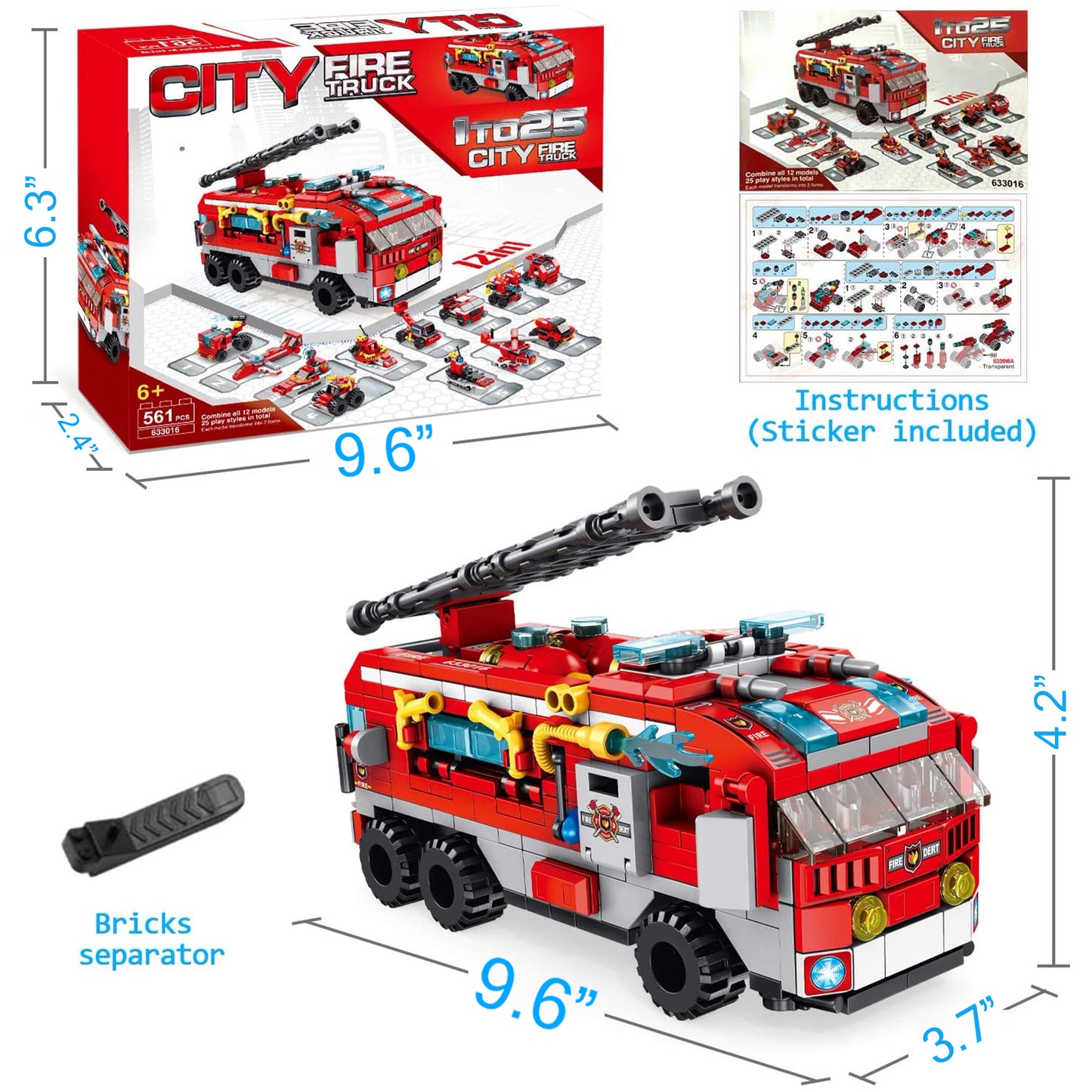 STEM Building Toys, Toys for Boys 561 PCS Fire Truck 25 Forms STEM Activities for Kids