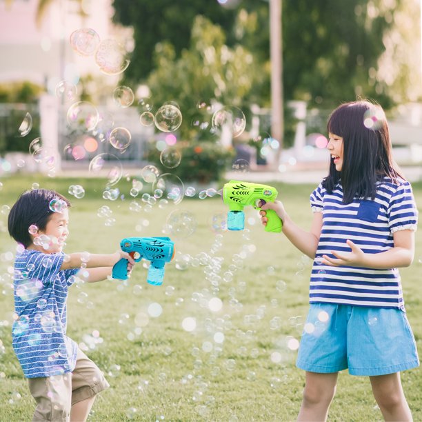2 Bubble Guns with 2 Bottles Bubble Refill Solution