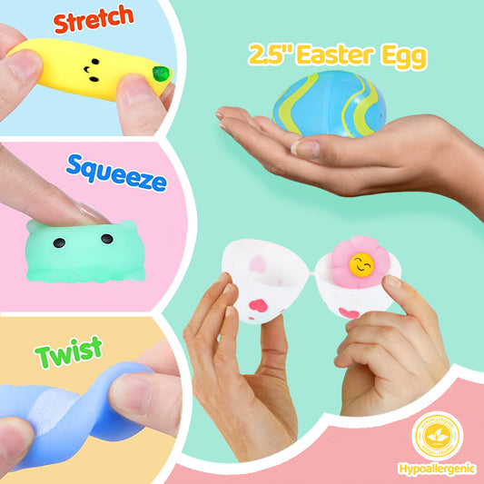 JoyX Easter Eggs Filled Mochi Squishy Toys (12 pcs) for Stress Relief & Party Favors