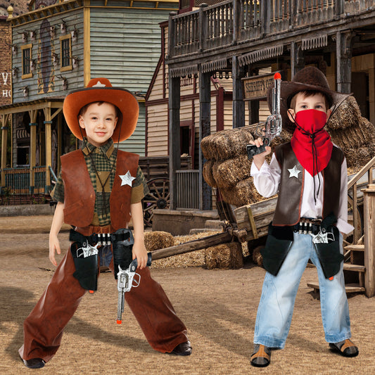 Old Western Action Belt Set for Kids with 2 Toy Pistols, Sheriff Badge, Gun Holsters, and 3 Play Bullets
