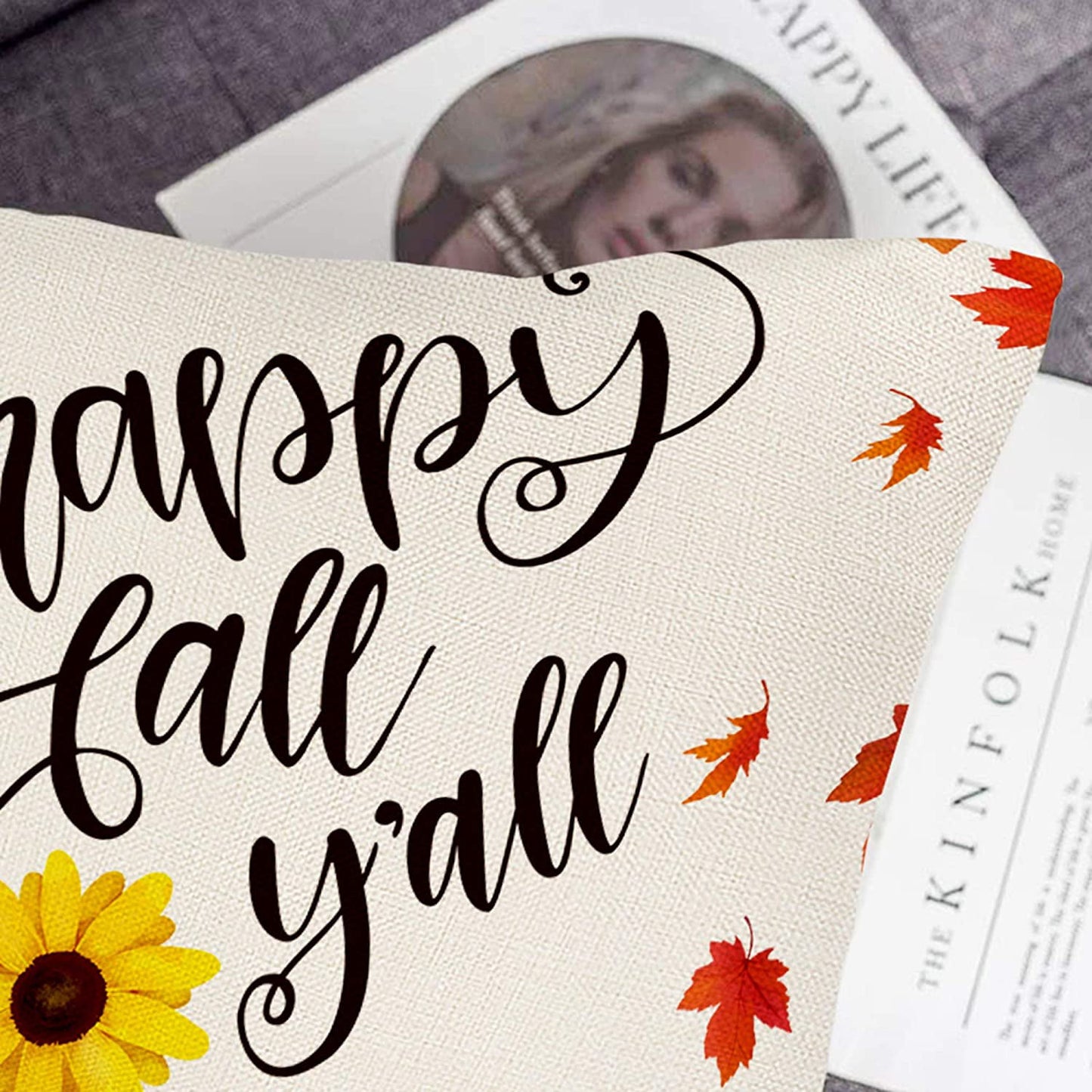 Chic Seasonal Textiles: Farmhouse Pillow Covers Set, 4 Pieces, Adorned with Autumn Pumpkins & Sunflowers