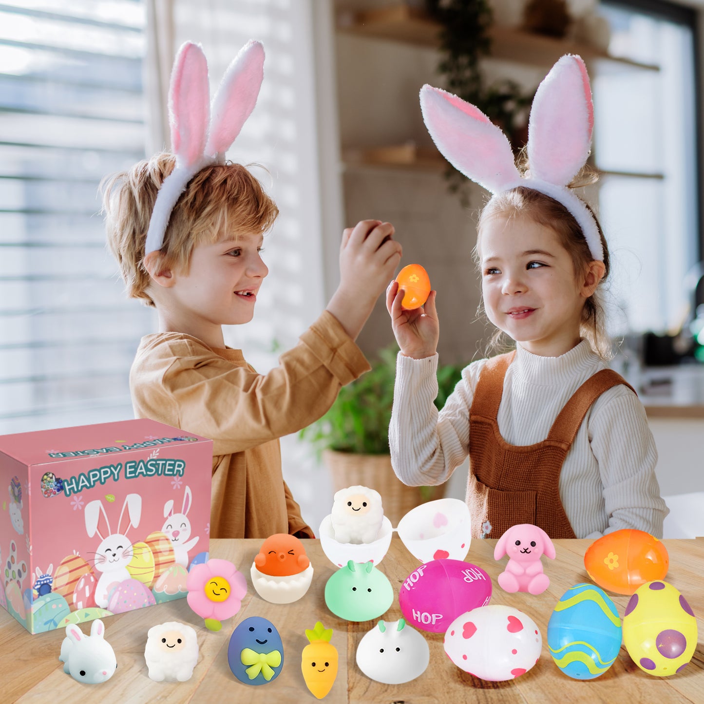 JoyX Easter Eggs Filled Mochi Squishy Toys (12 pcs) for Stress Relief & Party Favors