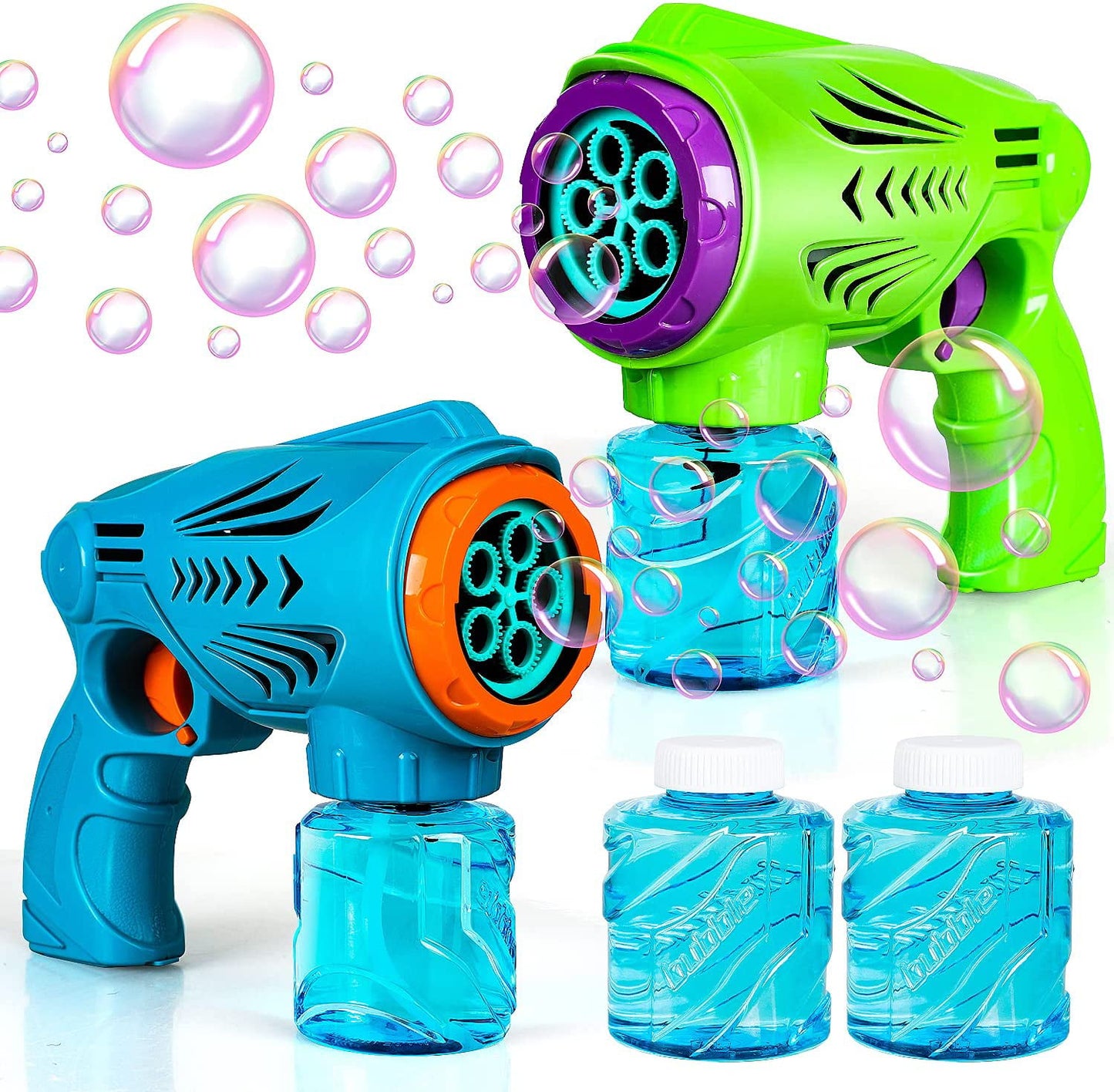 2 Bubble Guns with 2 Bottles Bubble Refill Solution