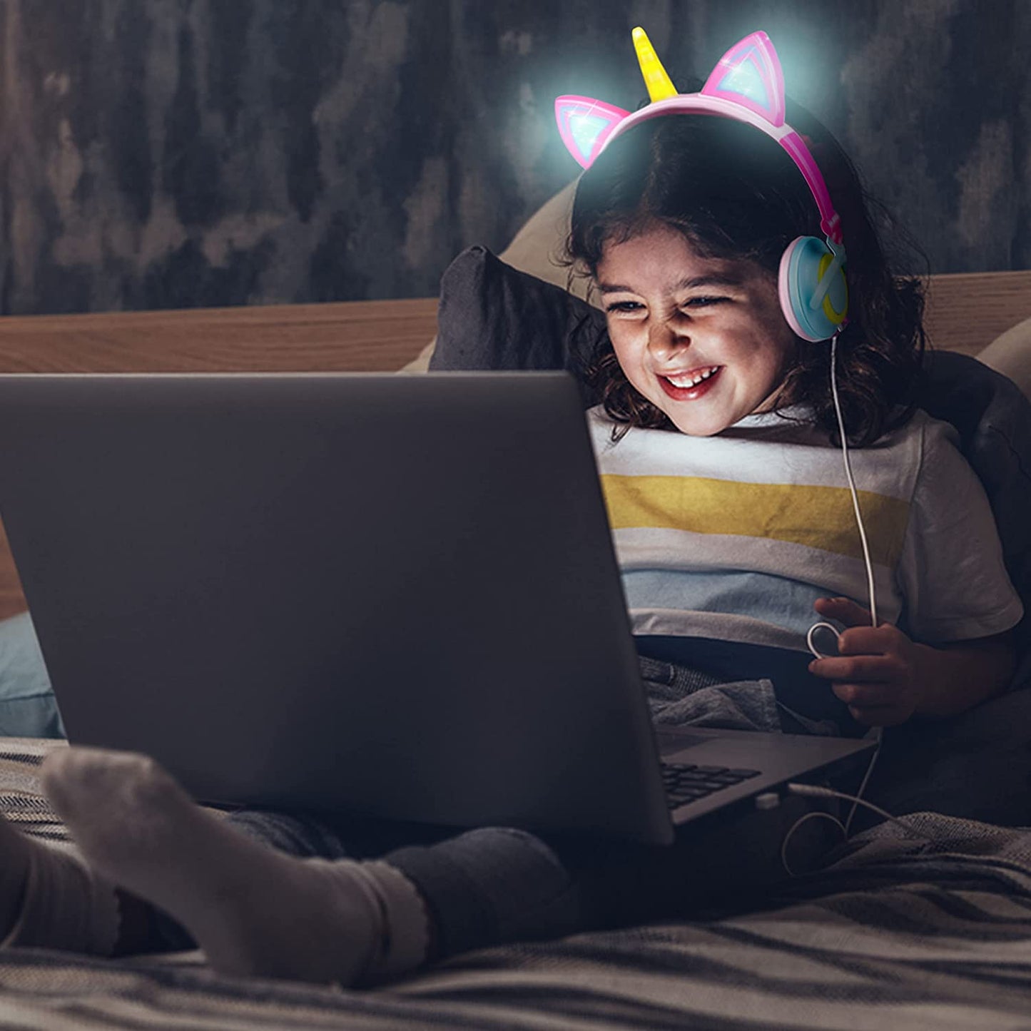 LED Unicorn Kids Headphones - Foldable Cat Ear Design for Girls School Essentials