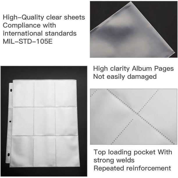 Trading Card Sleeves, Card Binder Sheets Card Storage Album Pages Holders