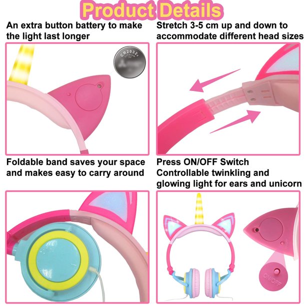 Unicorn Pink Kids Headphones Headphones for Girls