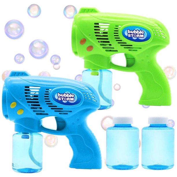 2 Bubble Guns with 2 Bottles Bubble Refill Solution