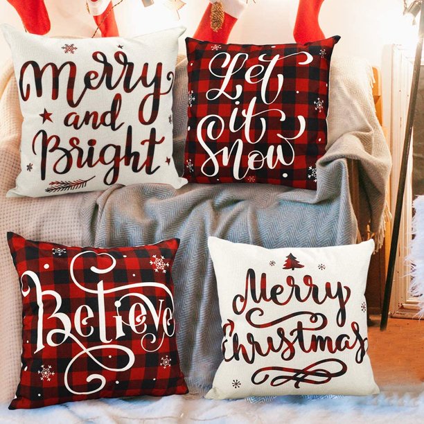 “Believe” throw pillow cover with snowflakes