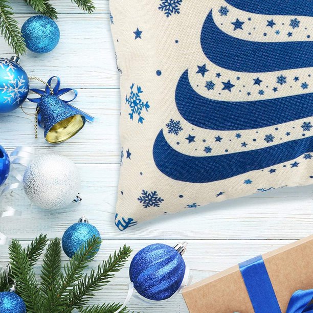 Blue snowflakes throw pillow cover