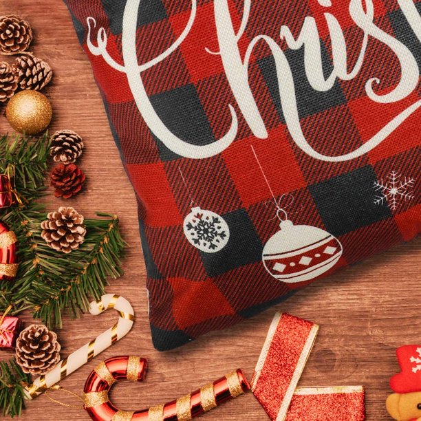 Christmas ornaments throw pillow cover with red and white stripes
