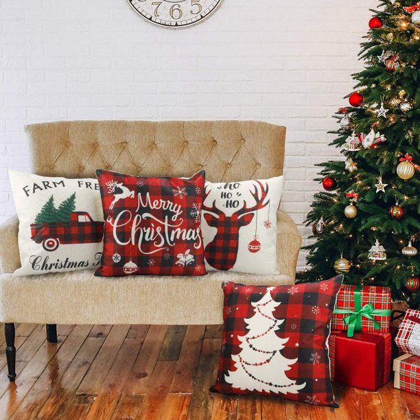 Christmas tree throw pillow cover with red and white stripes