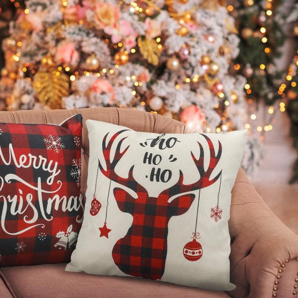 “Farm Fresh Christmas Trees” throw pillow cover with red truck and tree