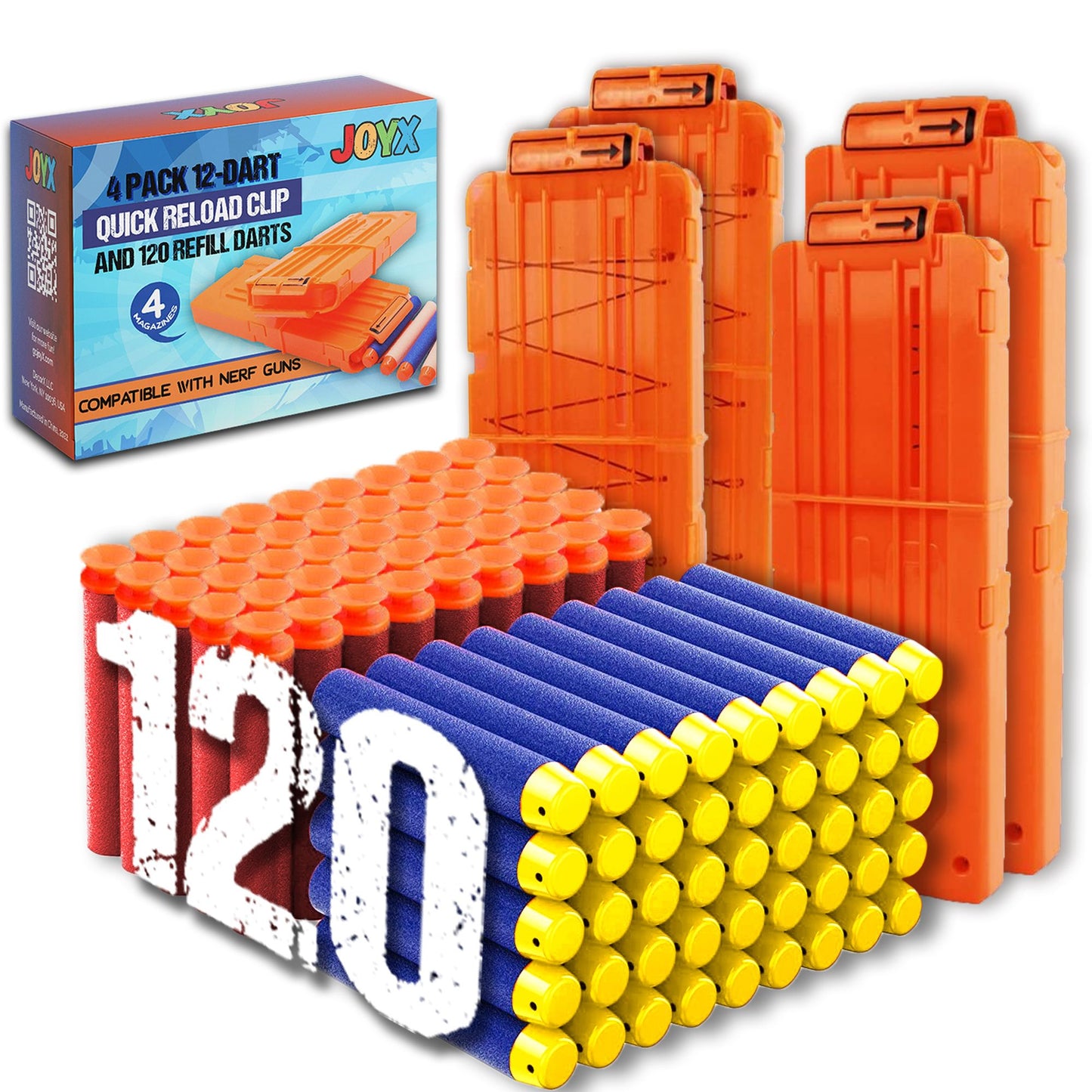 Orange and blue toy dart gun with quick reload clip