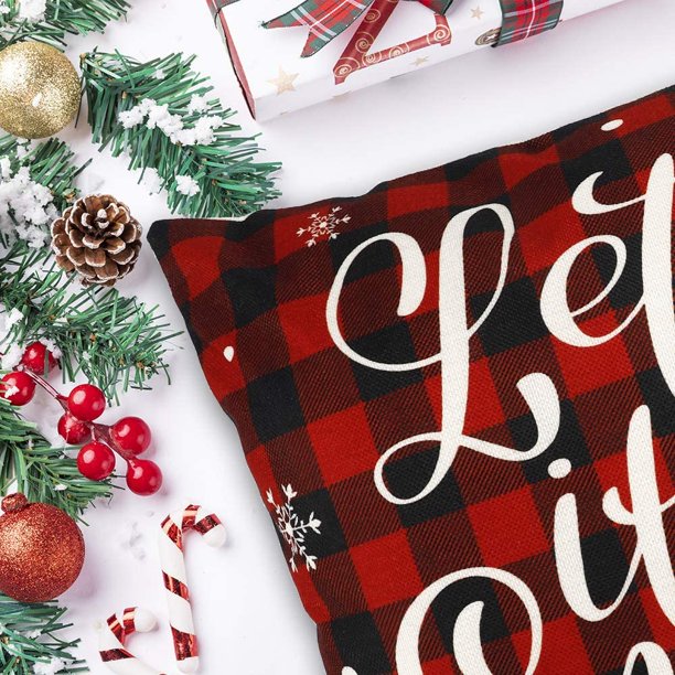 White and red plaid throw pillow cover