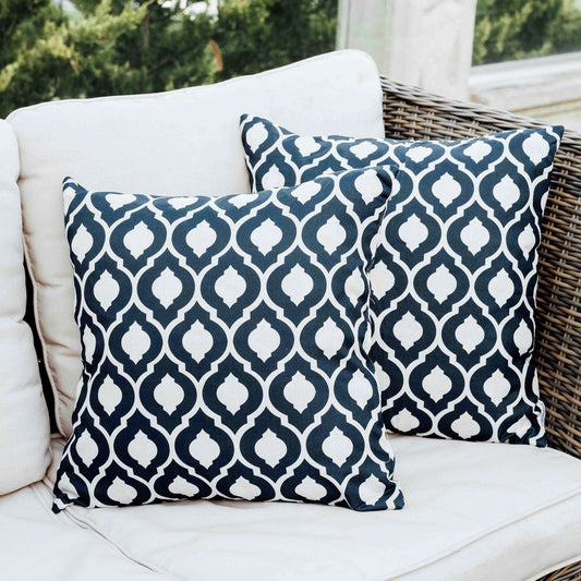 DecorX Outdoor Pillow Covers 2 Pack Modern Patio Decorative Accent Throw Pillow Covers, Moroccan Blue and White