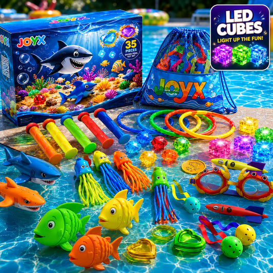 35-Piece Glow Pool Diving Toys Set with LED Cubes, Goggles & Bag
