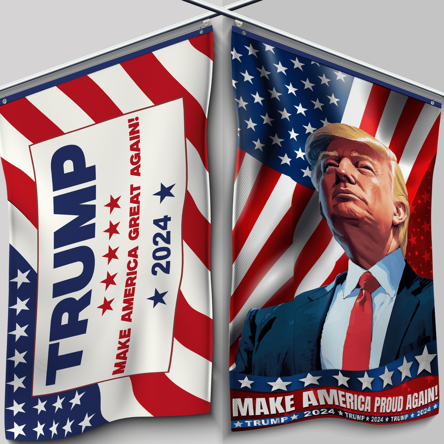 DecorX Trump 2024 Campaign Flag Double-Sided, Double Angle Banner - Make America Proud & Great Again Vertical/Horizontal Design 3x5 Feet