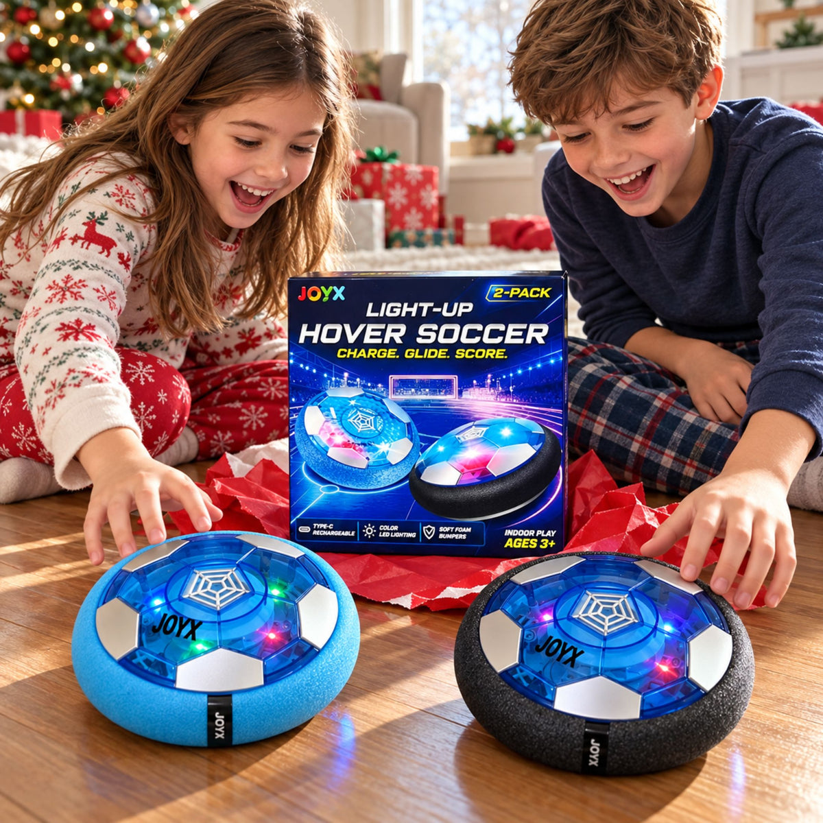 JoyX Rechargeable Light-Up Hover Soccer Ball 2-Pack