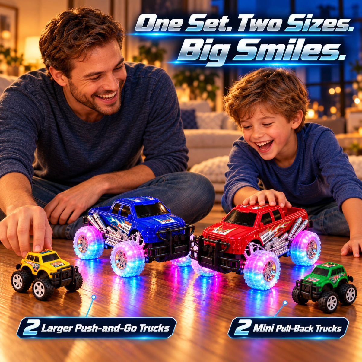 Light Up Monster Truck Toy Set – 4 Pack