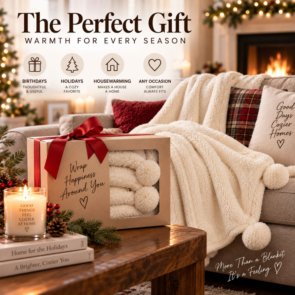 DecorX Ivory Flannel Fleece Throw Blanket – 50x60