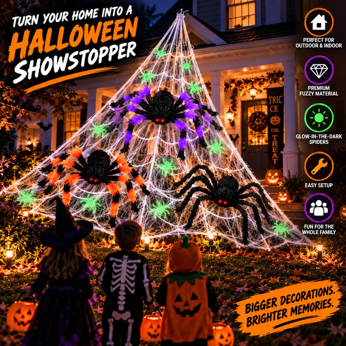 23 FT Giant Halloween Spider Web Set with Spiders | JoyX