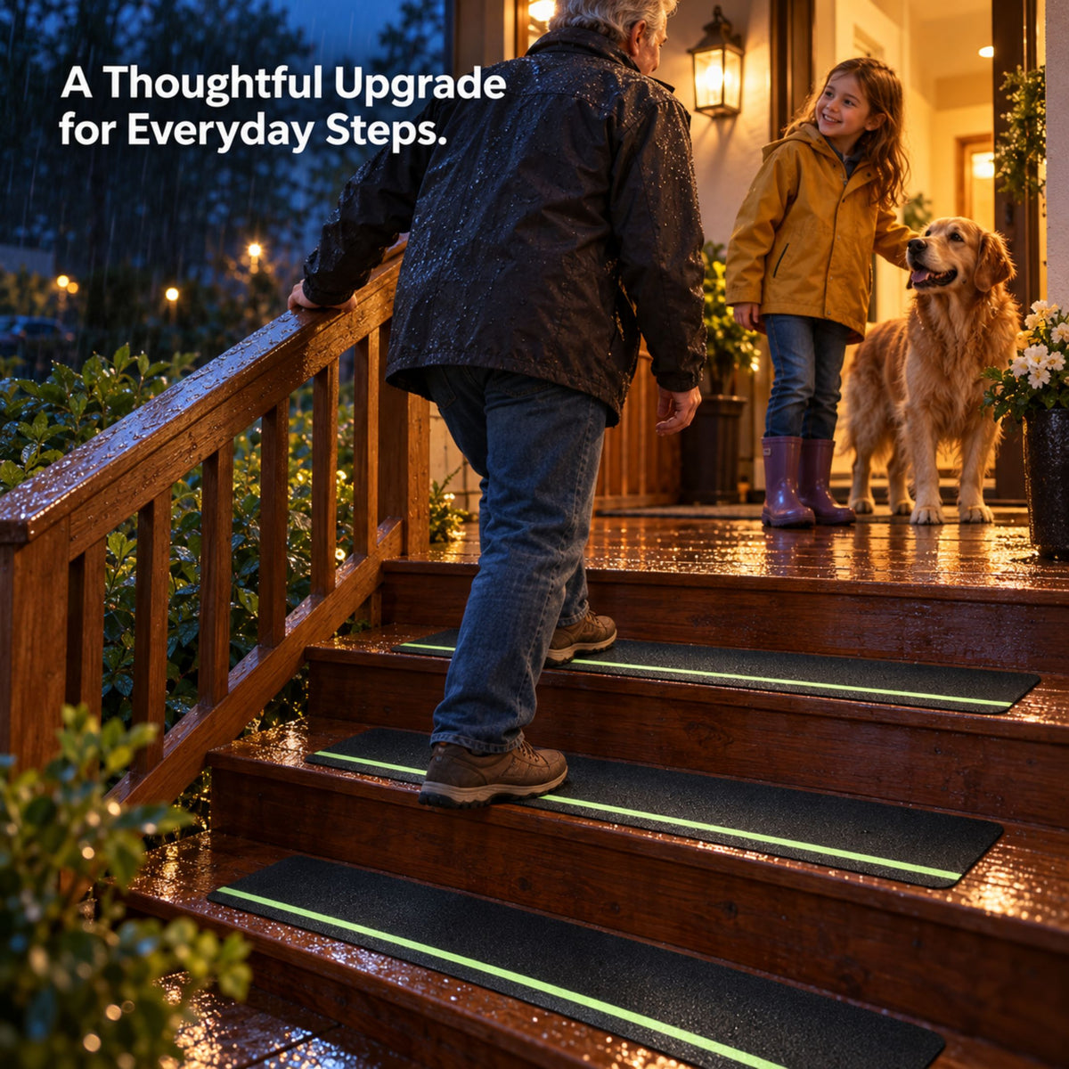DecorX Black Non-Slip Stair Treads with Glow Stripe & Roller, 12-Pack