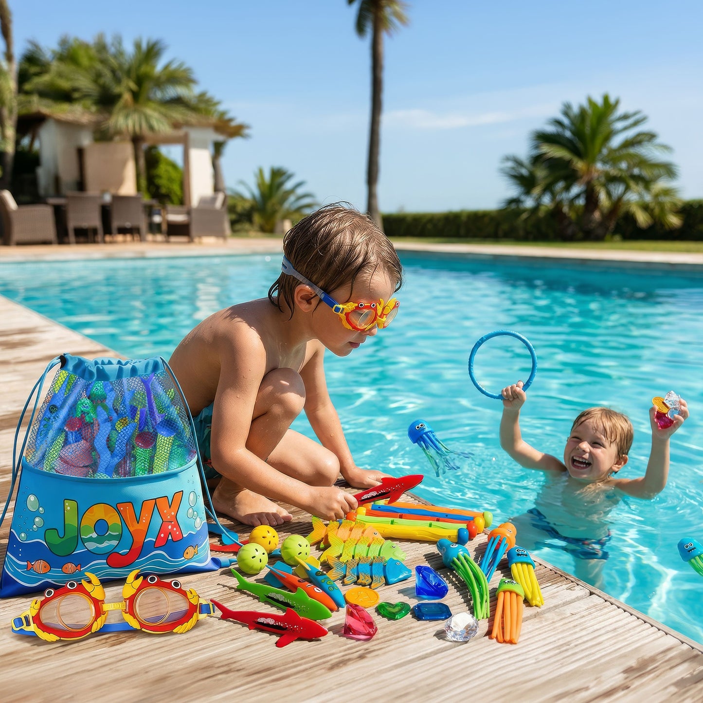 35 Pcs Pool Toys Set with LED Pool Light Cubes Diving and Swimming Learning for Kids