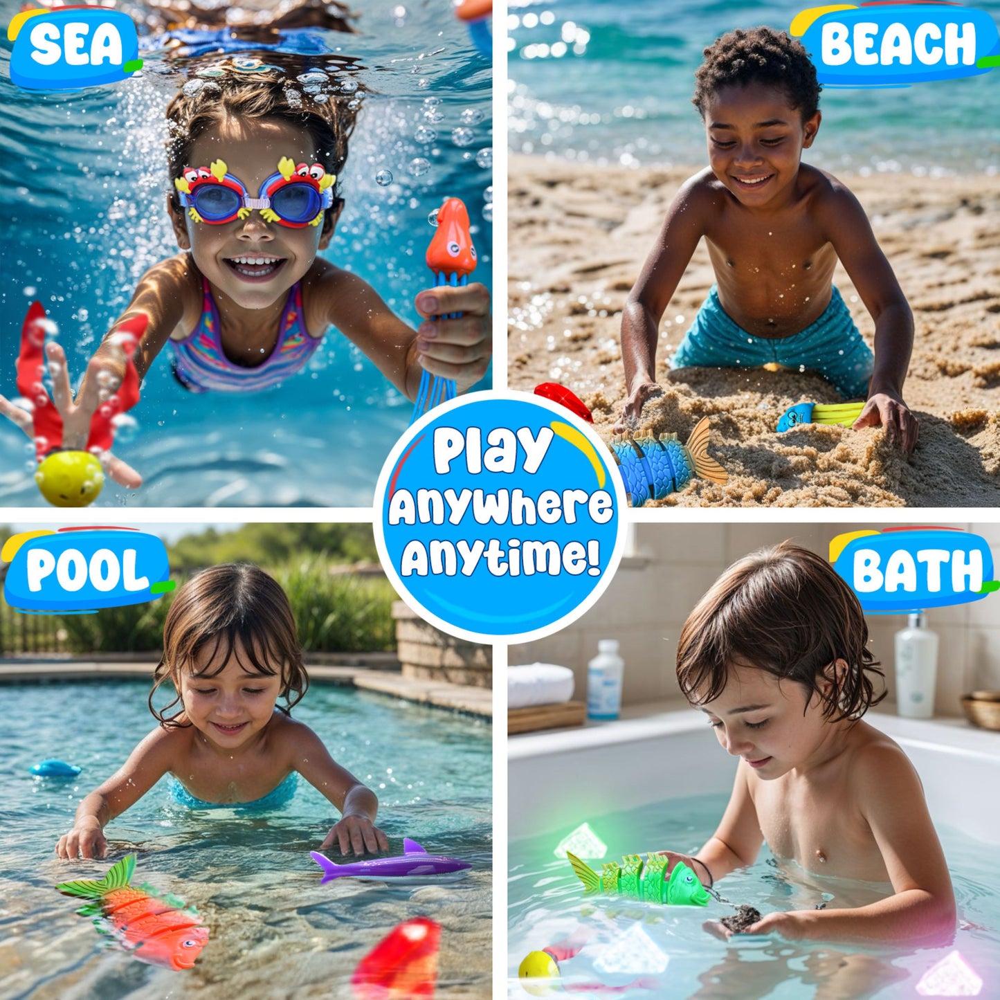 35 Pcs Pool Toys Set with LED Pool Light Cubes Diving and Swimming Learning for Kids