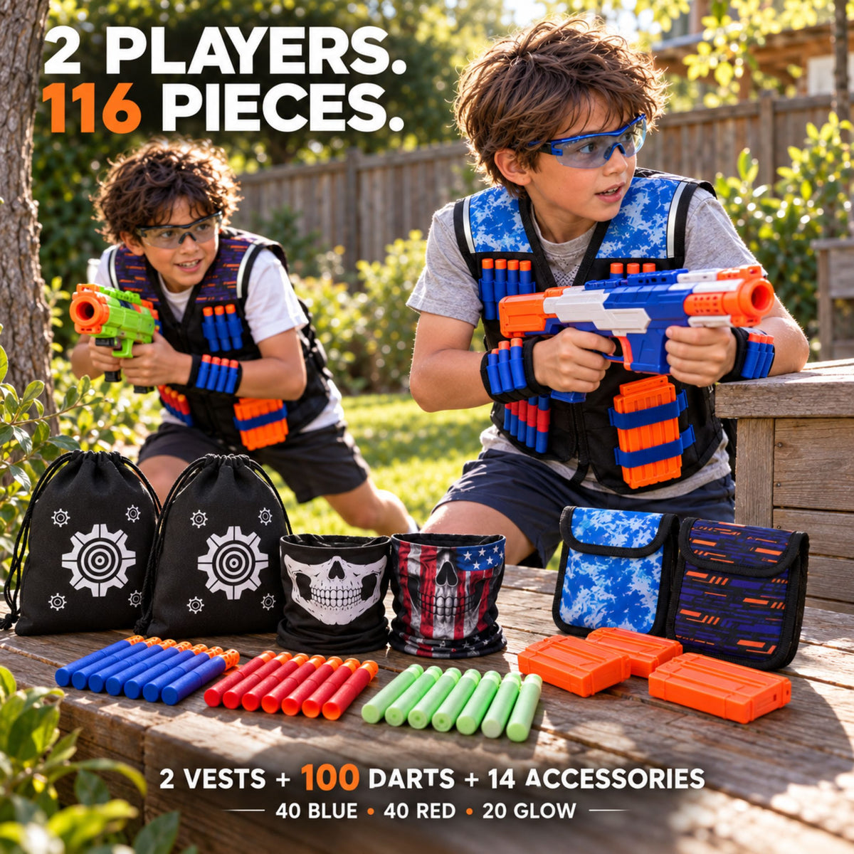 JoyX 2-Player Dart Reflective Tactical Vest Set with Glow-in-the-Dark Darts