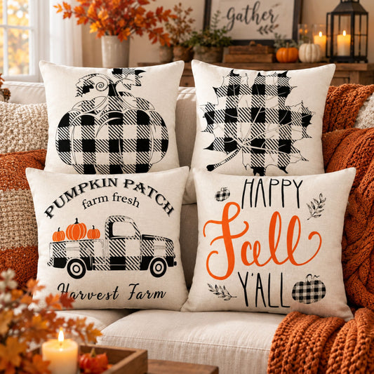 DecorX Fall Farmhouse Pillow Covers – Set of 4, 18x18