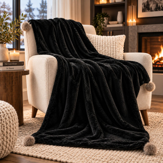 DecorX Black Flannel Fleece Throw Blanket – 50x60