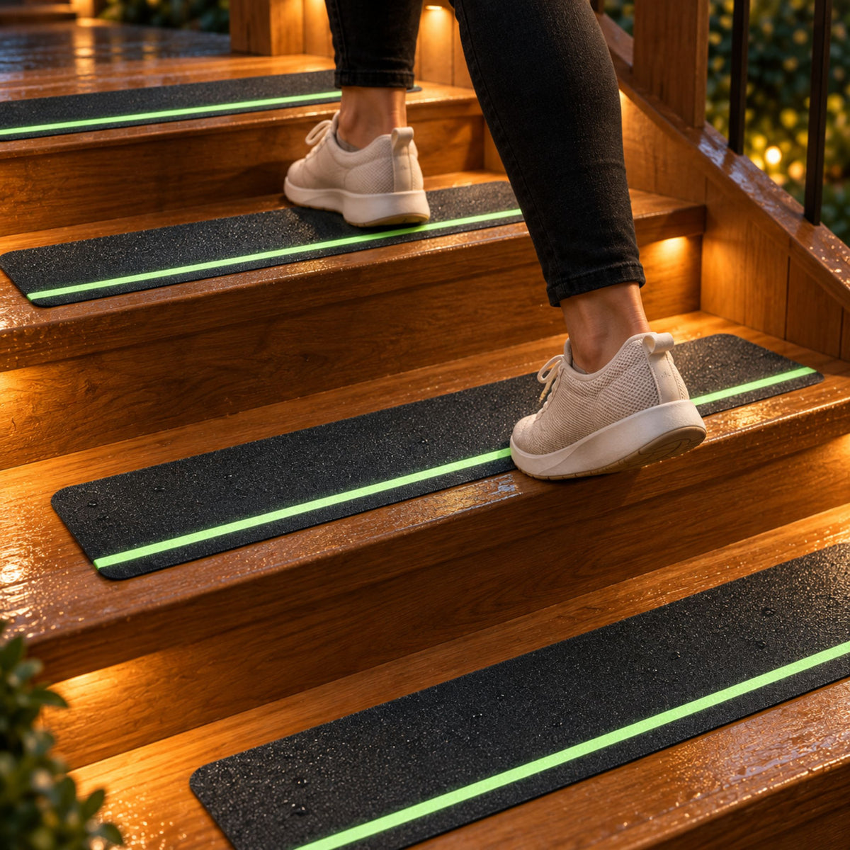 DecorX Black Non-Slip Stair Treads with Glow Stripe & Roller, 12-Pack