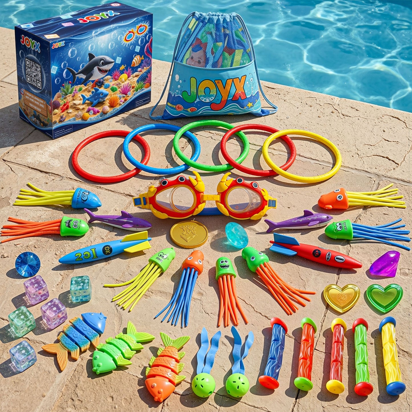 35 Pcs Pool Toys Set with LED Pool Light Cubes Diving and Swimming Learning for Kids