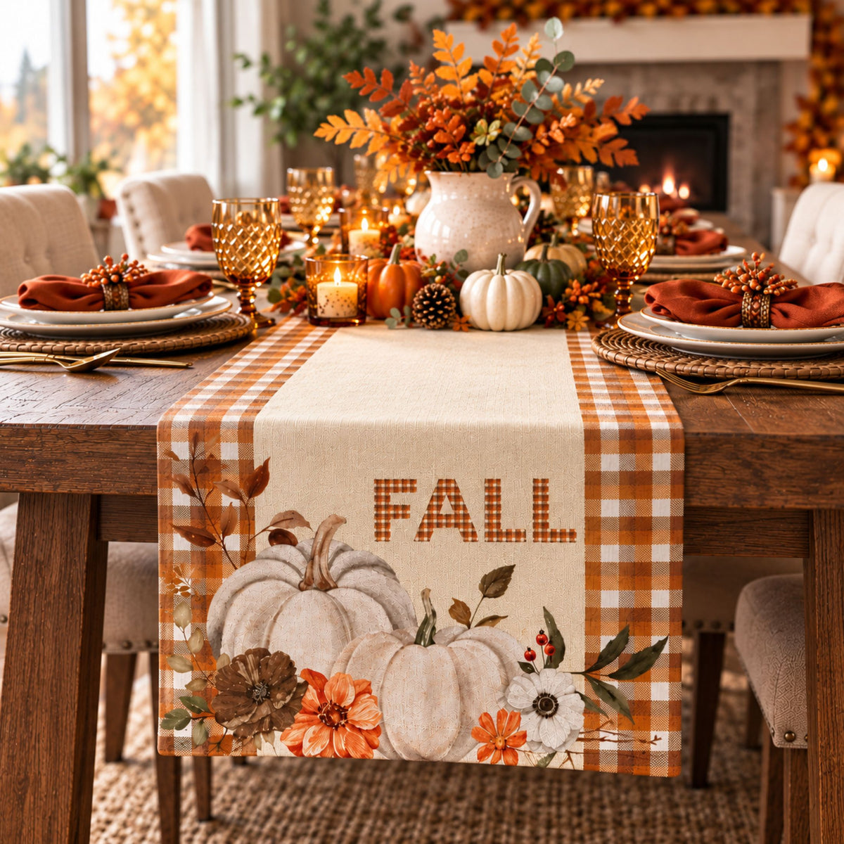 Fall Table Runner 14x72 | Pumpkin Thanksgiving Decor | DecorX