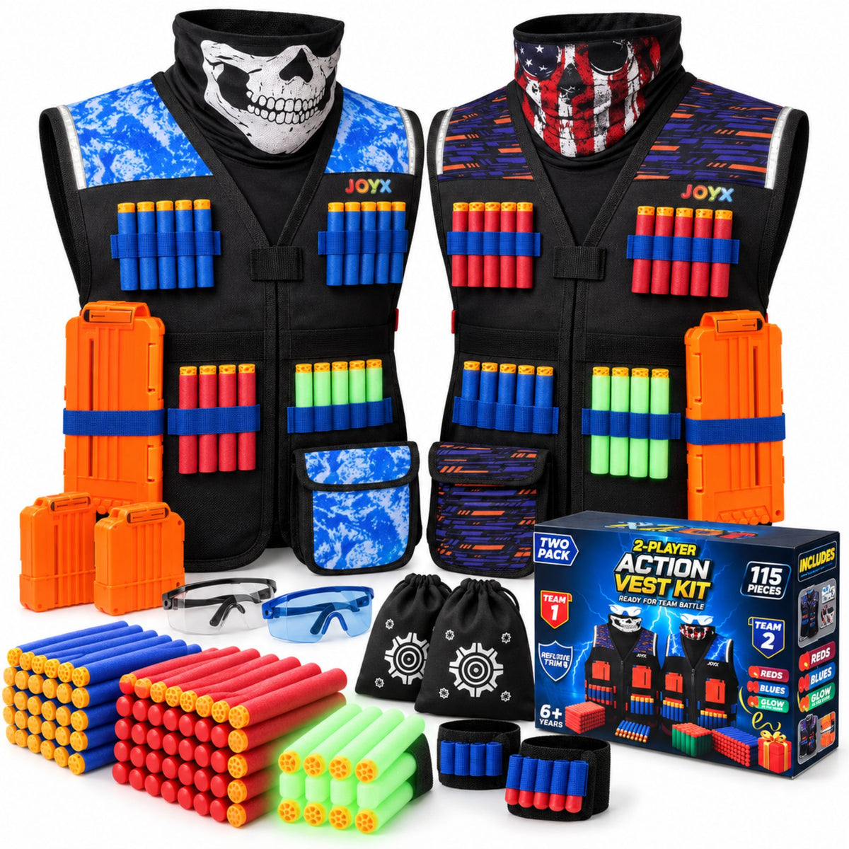 JoyX 2-Player Dart Reflective Tactical Vest Set with Glow-in-the-Dark Darts