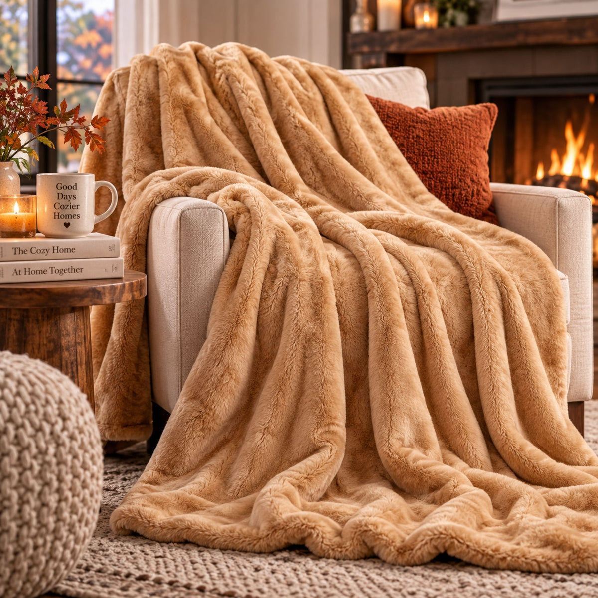 DecorX Dual-Sided Plush Throw Blanket – Camel, 50x60