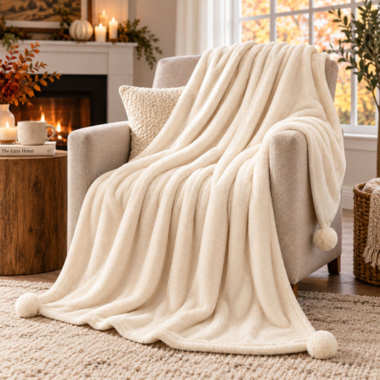 DecorX Ivory Flannel Fleece Throw Blanket – 50x60