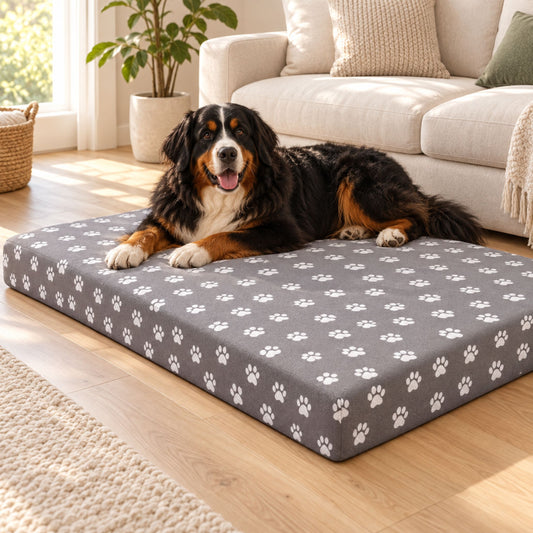 DecorX Human Dog Bed 60x30 Orthopedic Foam Washable Cotton Sheet Gray Paw Print