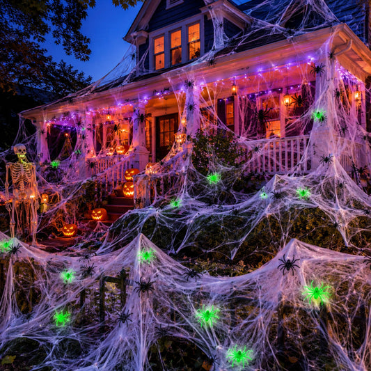 Halloween Spider Web Decorations, 1000 Sq Ft Stretch Cobweb, 60 Spiders, 30 Glow