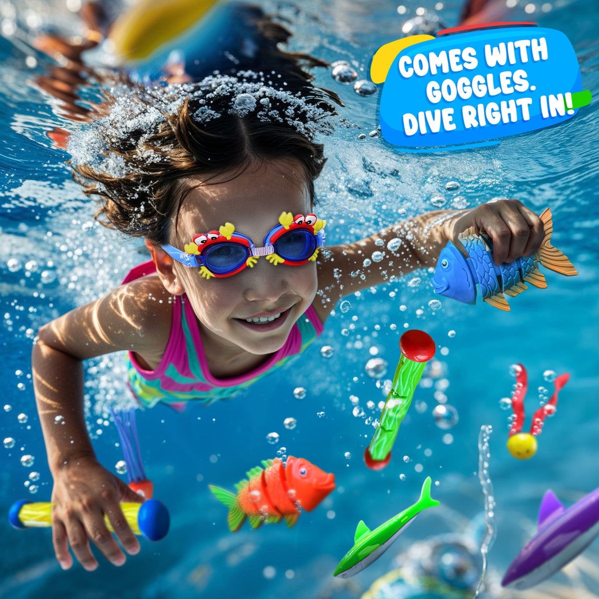 Diving Pool Toy Set - Water Play for Kids w/ LED Cubes – JoyX