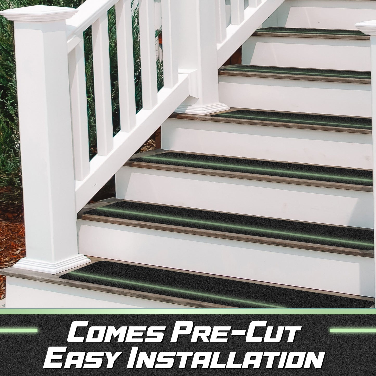 DecorX 12-Pack Glow-in-the-Dark Stair Treads with Roller | Pre-Cut 30” x 6” Waterproof Non-Slip Outdoor Tape | Safe Anti-Slip Traction for Stairs, Decks, and Walkways – Ideal for All Weather Conditions